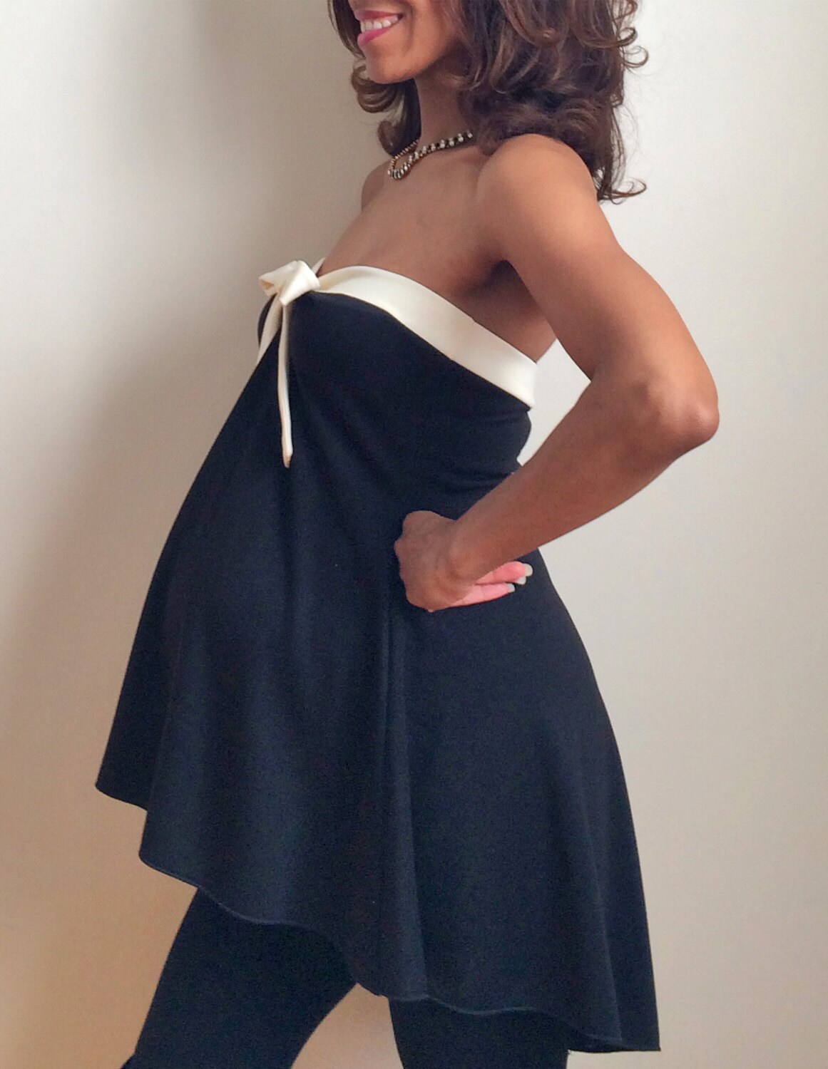 Strapless Maternity Top Color Blocked Bow Detail Black & Etsy