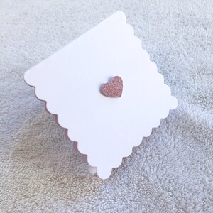 Blank Mini Note Card Scallop Edge Card Glitter Heart Pink Blue Silver Square Scalloped Note Card image 3