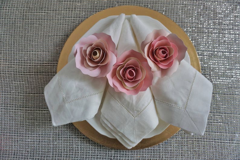 Handmade Paper Flowers Napkin Ring Blush Pink Paper Roses Floral Table Decor Paper Rose Table Setting Babyshower Decor-Wedding Decor image 3