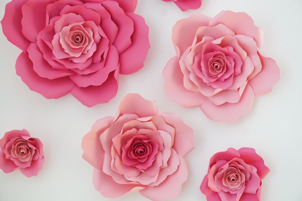 Pink Paper Flower Set Pink Paper Flowers Floral Backdrop Etsy