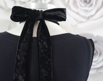 Black Velvet Bow - Velvet Waist Tie - Black Skinny Scarf - Velvet Knit Tie - Skinny Neck Tie - Festive Velvet Bow Tie-Black Velvet Knit Belt