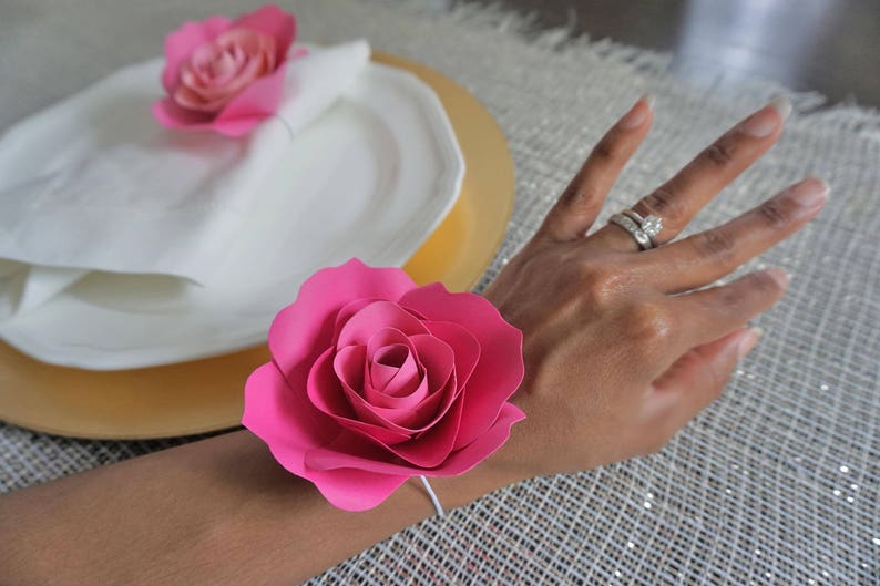 Handmade Paper Flowers Napkin Ring Blush Pink Paper Roses Floral Table Decor Paper Rose Table Setting Babyshower Decor-Wedding Decor image 4