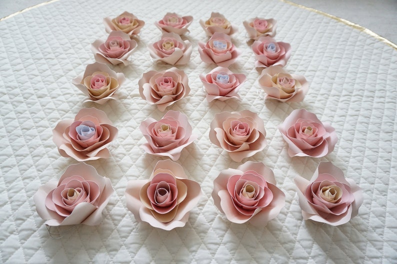 Paper Flowers Napkin Ring Set of 12 Blush Pink Paper Roses Floral Table Decor Paper Rose Table Setting Babyshower Decor-Wedding Decor image 2