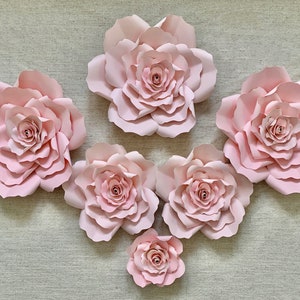 Handmade Paper Flower Set Paper Roses Floral Backdrop Baby Shower Flower Backdrop Handmade Paper Roses Party Decor Wedding Roses image 2