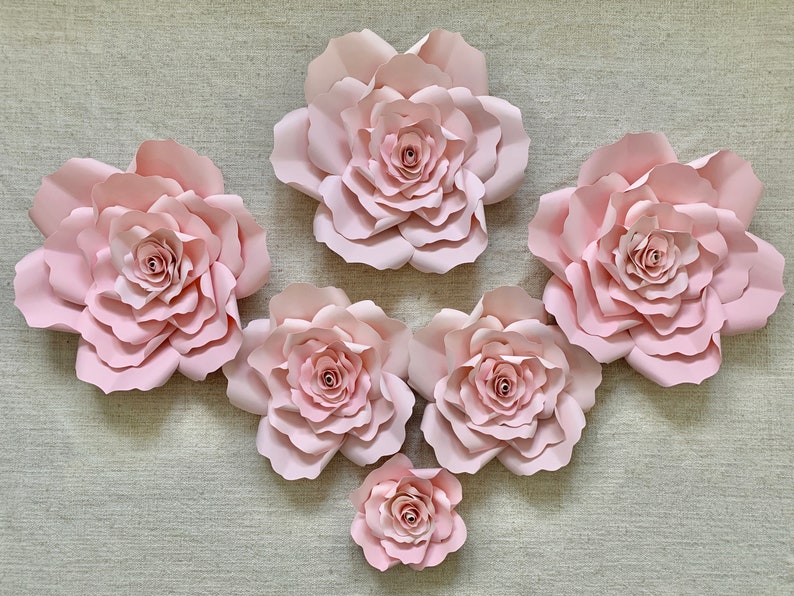 Handmade Paper Flower Set Paper Roses Floral Backdrop Baby Shower Flower Backdrop Handmade Paper Roses Party Decor Wedding Roses image 2