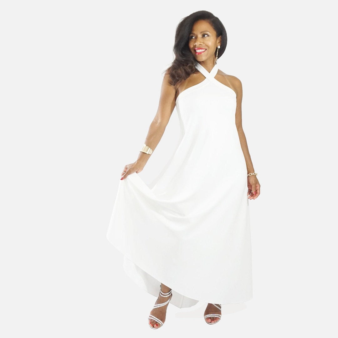 White Halter Dress - White Maxi Dress - Glamorous Gown Criss Cross Straps -  Sexy Halter Dress - Classic White Knit Gown - Knit Maxi Dress - Etsy
