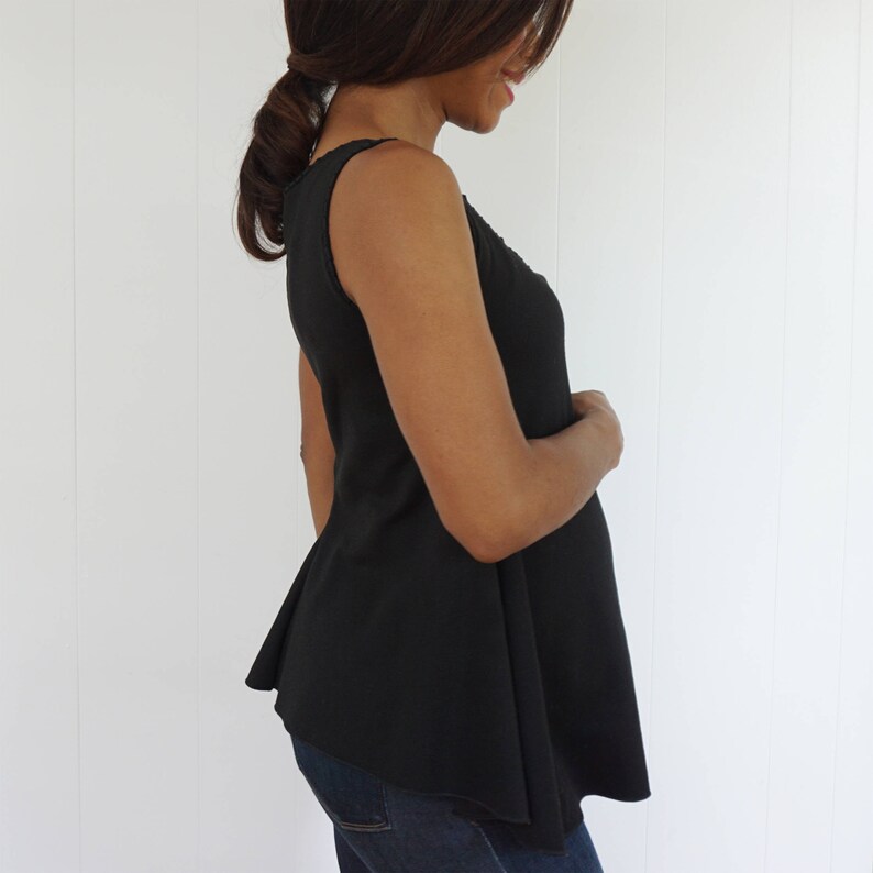 Sleeveless Maternity Top with Lace Up Front Black Boho Lace Up Top with Handknit Detail Crochet Lace Up Top-Sleeveless Mommy to be Top image 4