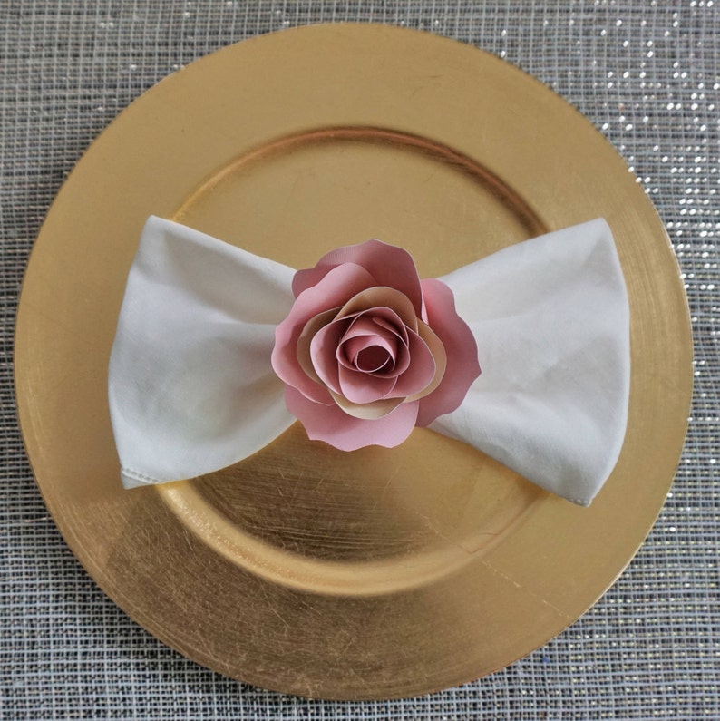 Paper Flowers Napkin Ring Set of 12 Blush Pink Paper Roses Floral Table Decor Paper Rose Table Setting Babyshower Decor-Wedding Decor image 5