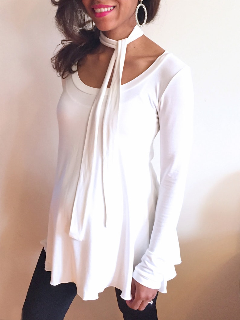 Maternity Shirt White Maternity Tee Shirt Most Comfortable Silk Tee Flared Tee Shirt Fancy Tee Long Sleeve Maternity Tee Shirt image 1