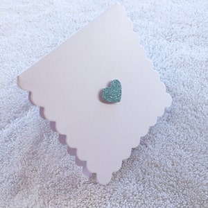 Blank Mini Note Card Scallop Edge Card Glitter Heart Pink Blue Silver Square Scalloped Note Card image 4