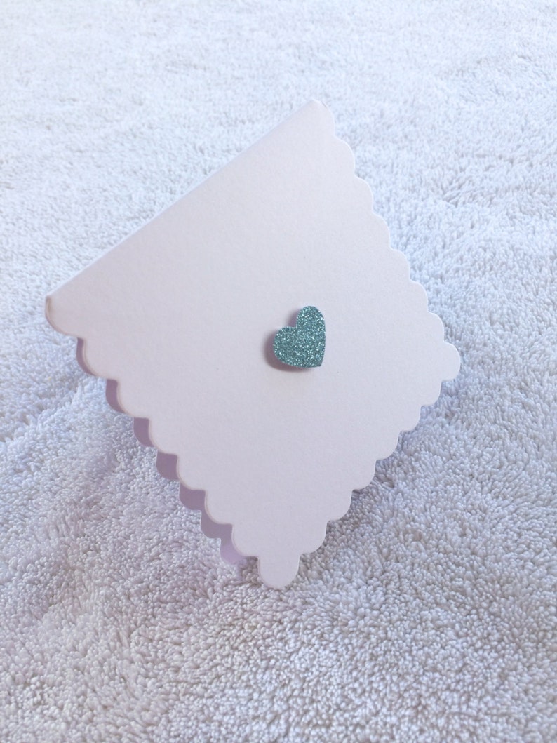 Blank Mini Note Card Scallop Edge Card Glitter Heart Pink Blue Silver Square Scalloped Note Card image 4