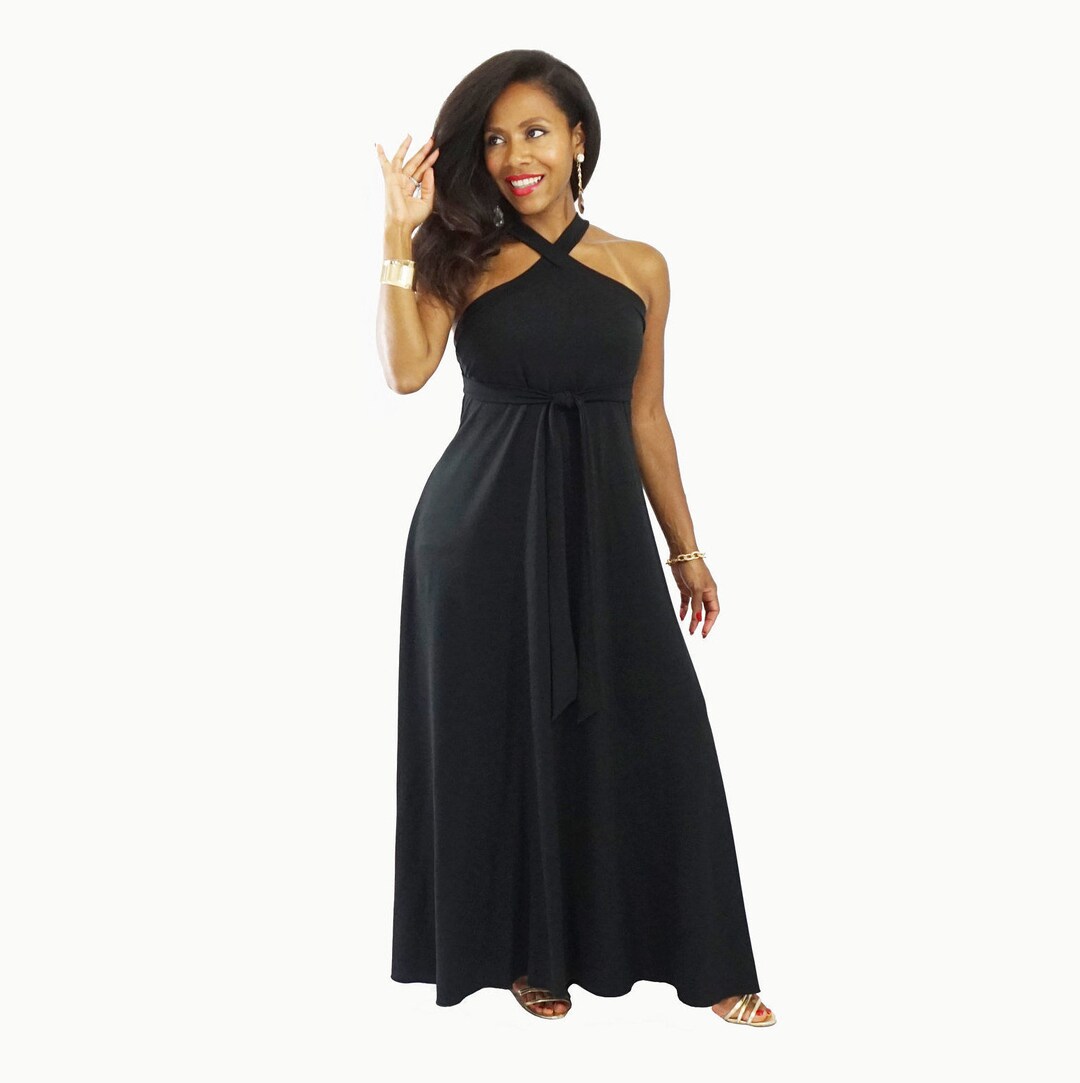 Black Halter Dress - Black Maxi Dress - Glamorous Gown Criss Cross Straps -  Sexy Halter Dress - Classic Black Knit Gown - Knit Maxi Dress - Etsy