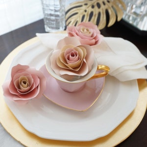 Paper Flowers Napkin Ring Set of 12 Blush Pink Paper Roses Floral Table Decor Paper Rose Table Setting Babyshower Decor-Wedding Decor image 4