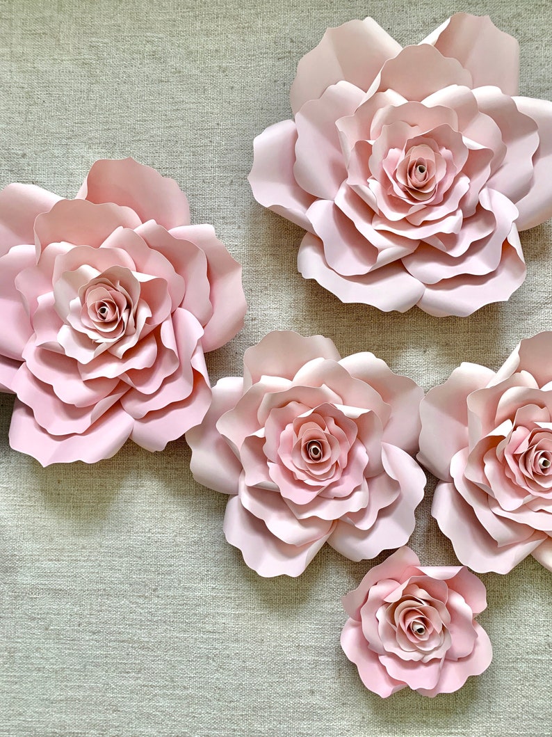 Handmade Paper Flower Set Paper Roses Floral Backdrop Baby Shower Flower Backdrop Handmade Paper Roses Party Decor Wedding Roses image 1