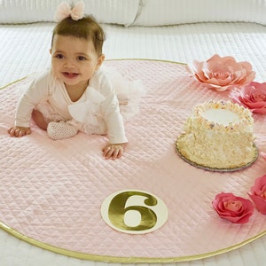 Milestone Baby Mat Pink & Gold Mat Round Baby Play Mat Lightly Padded Mat Play Mat Gift Baby Nursery Decor Photo Prop Baby Gift image 6