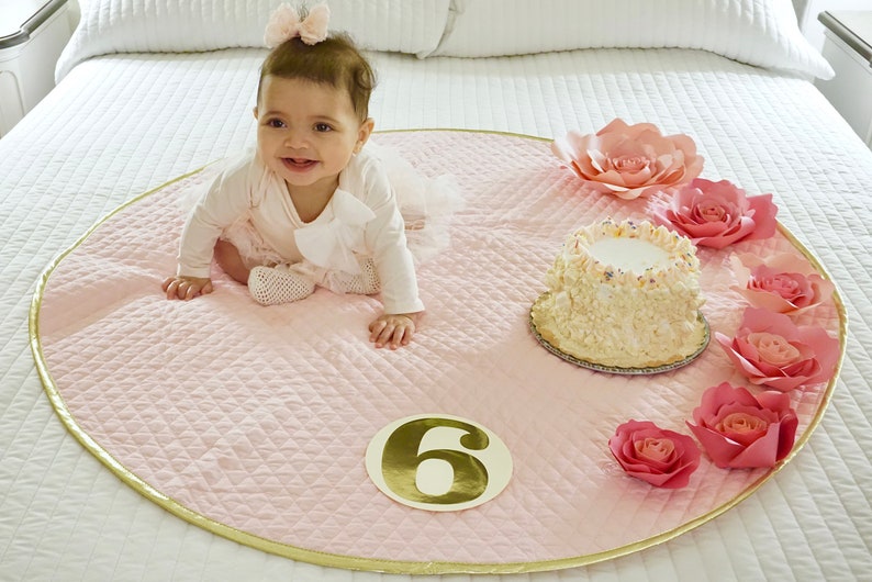 Milestone Baby Mat Pink & Gold Mat Round Baby Play Mat Lightly Padded Mat Play Mat Gift Baby Nursery Decor Photo Prop Baby Gift image 6