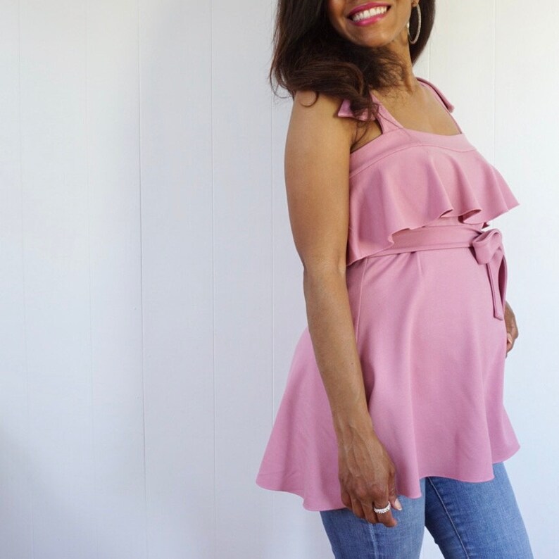 Maternity Top Mauve Maternity Shirt with Ruffles Baby Shower Top Ruffle Maternity Shirt Pregnancy Shirt Pretty Pregnancy Clothing image 2