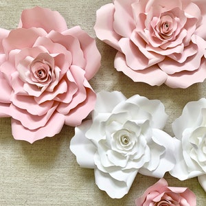 Handmade Paper Flower Set Paper Roses Floral Backdrop Baby Shower Flower Backdrop Handmade Paper Roses Party Decor Wedding Roses image 7