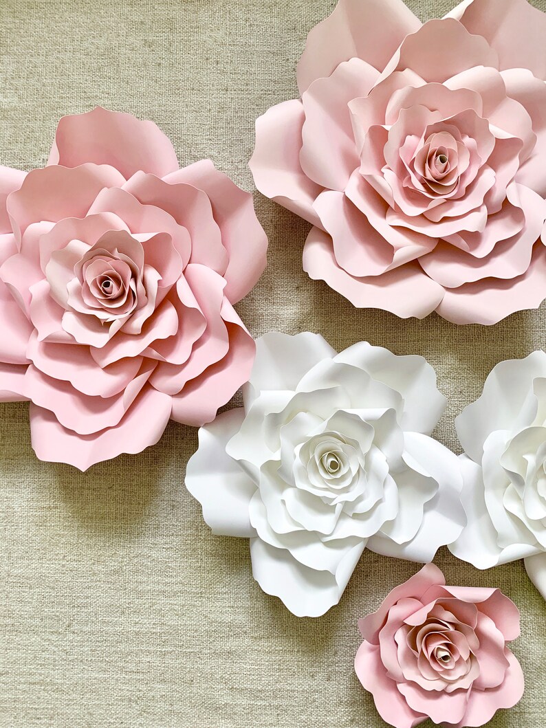 Handmade Paper Flower Set Paper Roses Floral Backdrop Baby Shower Flower Backdrop Handmade Paper Roses Party Decor Wedding Roses image 7