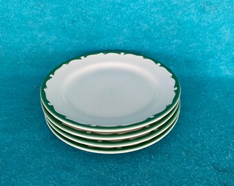 Buffalo China Restaurant Ware Pottery Green Crest Wave Wide Rim Set of 4 Lunch Plates