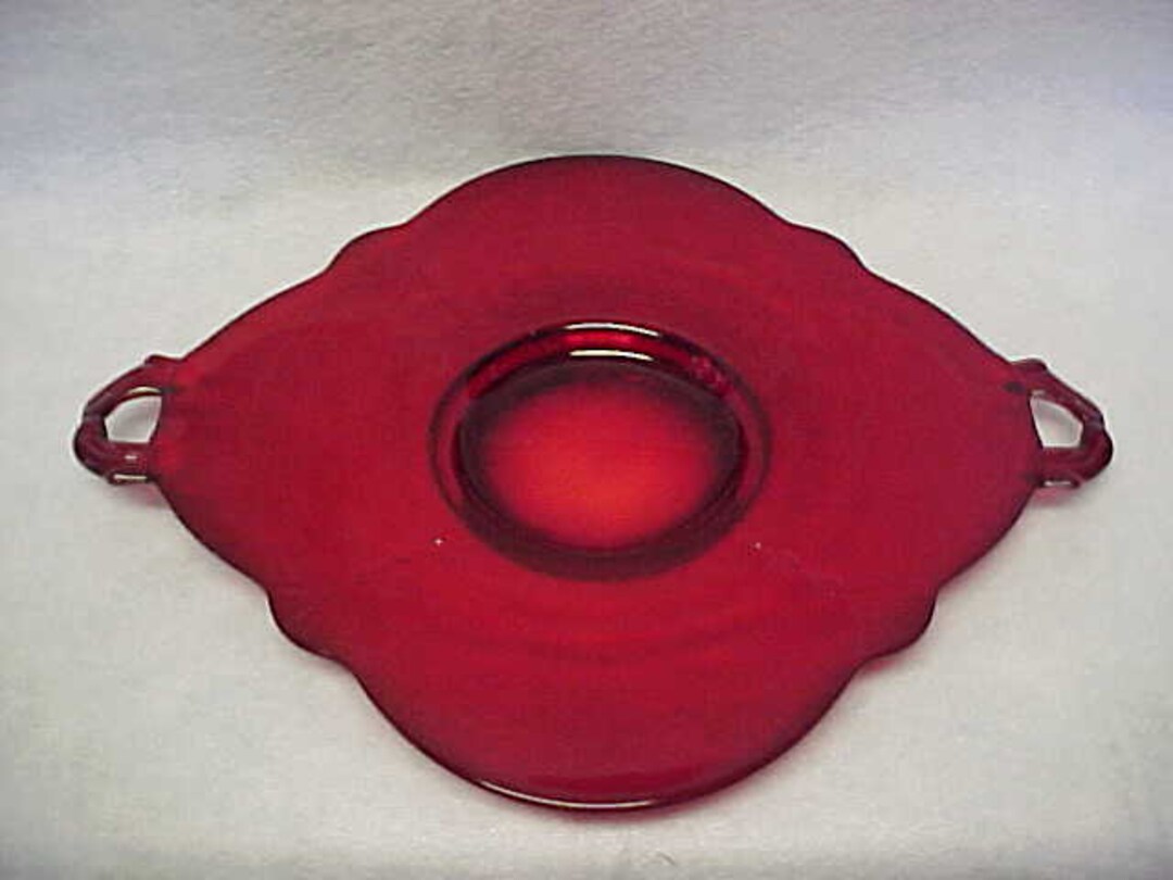 Paden City Glass Crow's Foot Platter Handled Serving Ruby Red Etsy