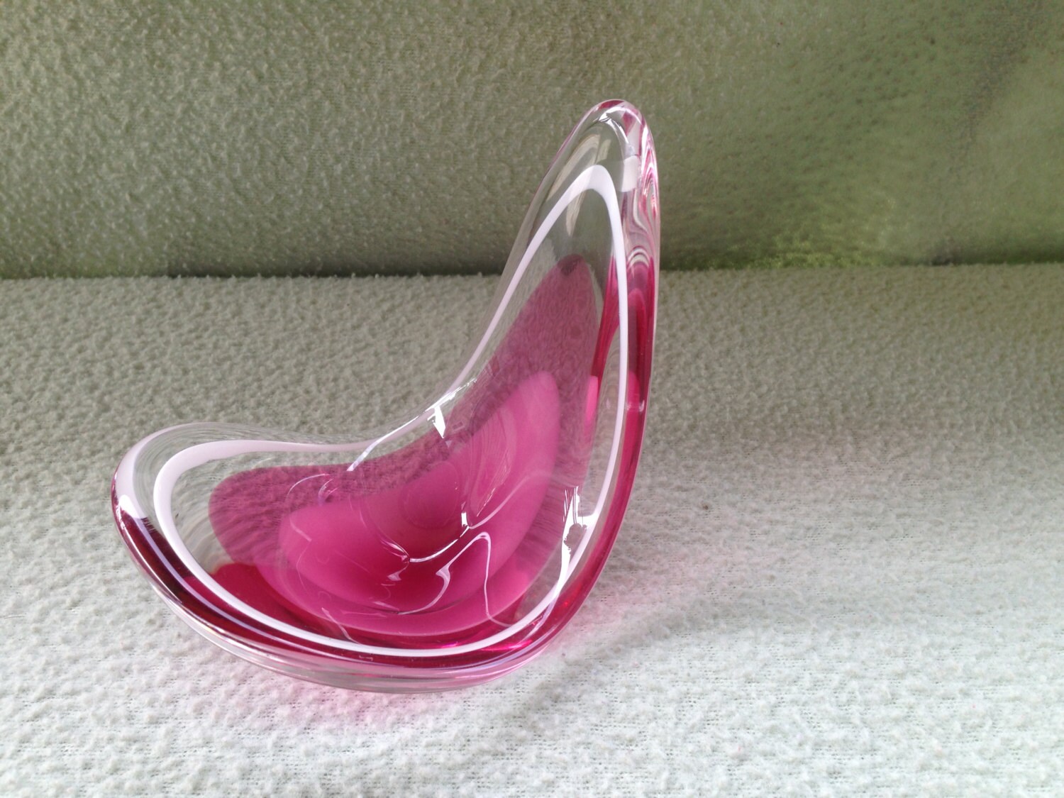 Flygsfors Coquille Glass Bowl Pink and White Sweden '58 Etsy