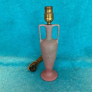 Muncie Pottery Handled Lamp Green Blended Over Rose Haley 11 1/4"