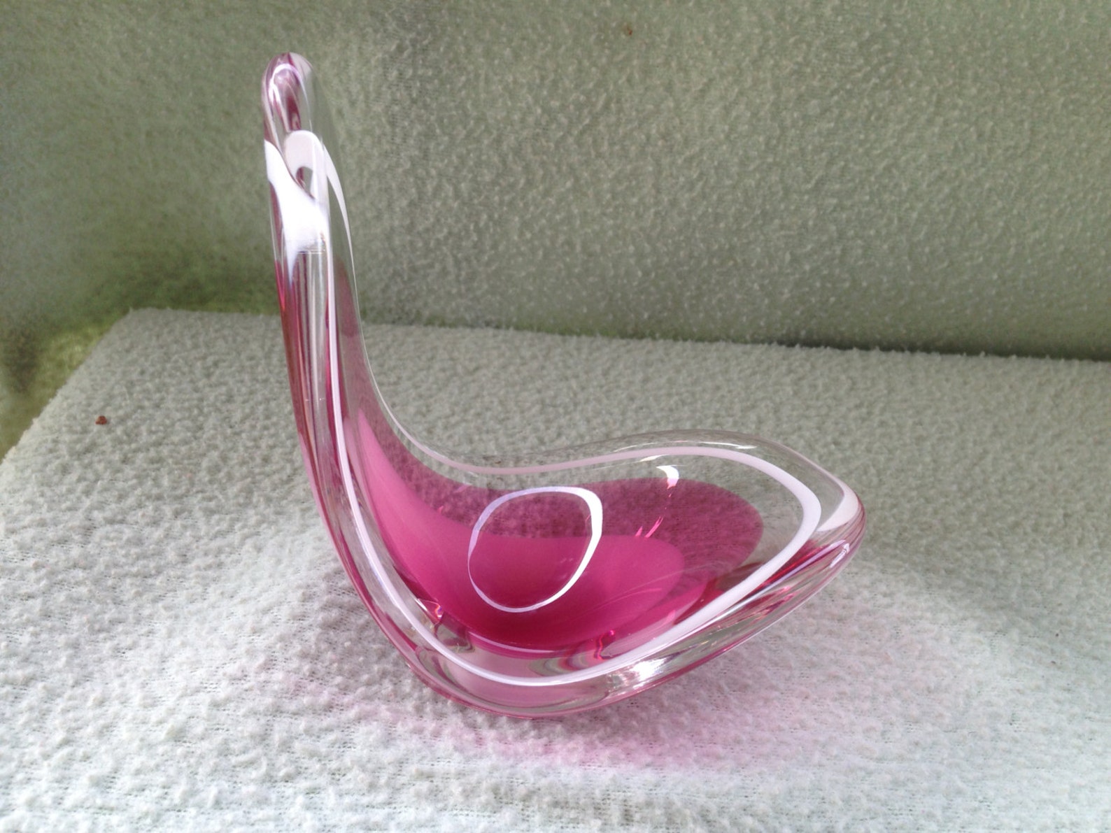 Flygsfors Coquille Glass Bowl Pink and White Sweden '58 Etsy