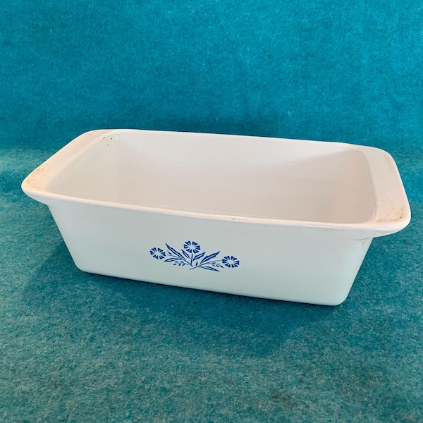 Pyrex Corning Ware Glass Blue Cornflower P-913 Rectangular Tall Baking Loaf Pan or Casserole Dish 2 Quart 9" X 5" X 3"