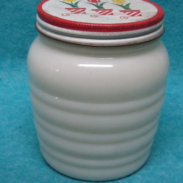 Fire-King Glass Ivory Grease Jar With Tulip Lid