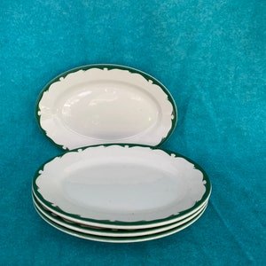 Buffalo China Restaurant Ware Pottery Green Crest Wave Set of 4 Oval Platters 11 1/2"