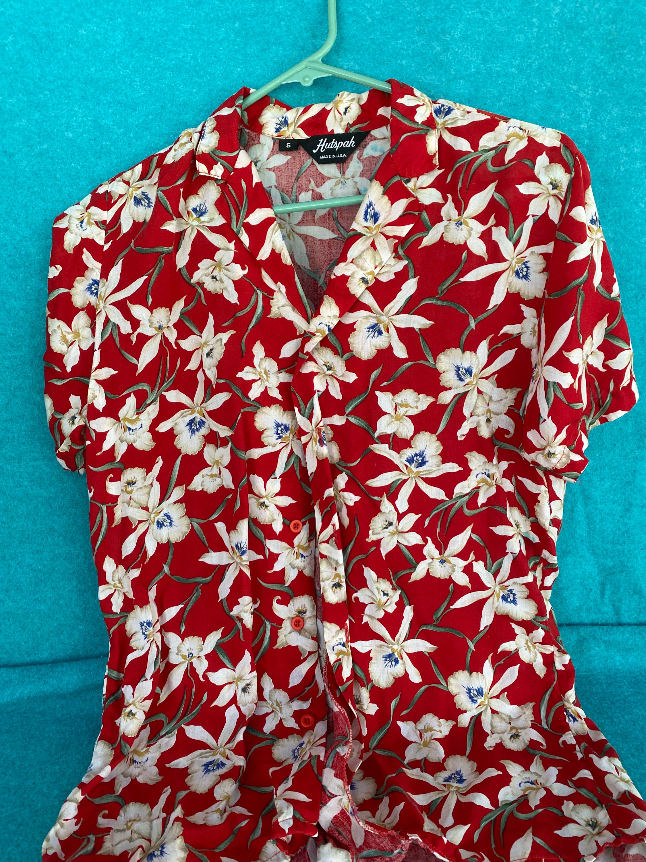 1980'S HUTSPAH MADE IN USA RAYON PALM TREES HAWAIIAN S/S SHIRT SMALL – Mask  Santa Fe