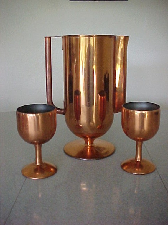 Revere Norman Bel Geddes Copper Baron Pitcher and Two Goblet