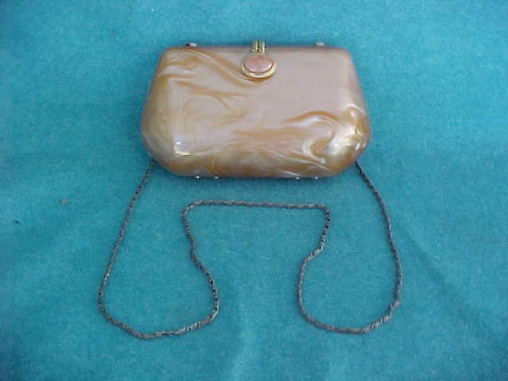 Vintage Gold Lucite Purse With Metal Shoulder Str… - image 1