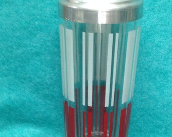 Cocktail Shaker Glass Red and White Stripes Vintage Art Deco