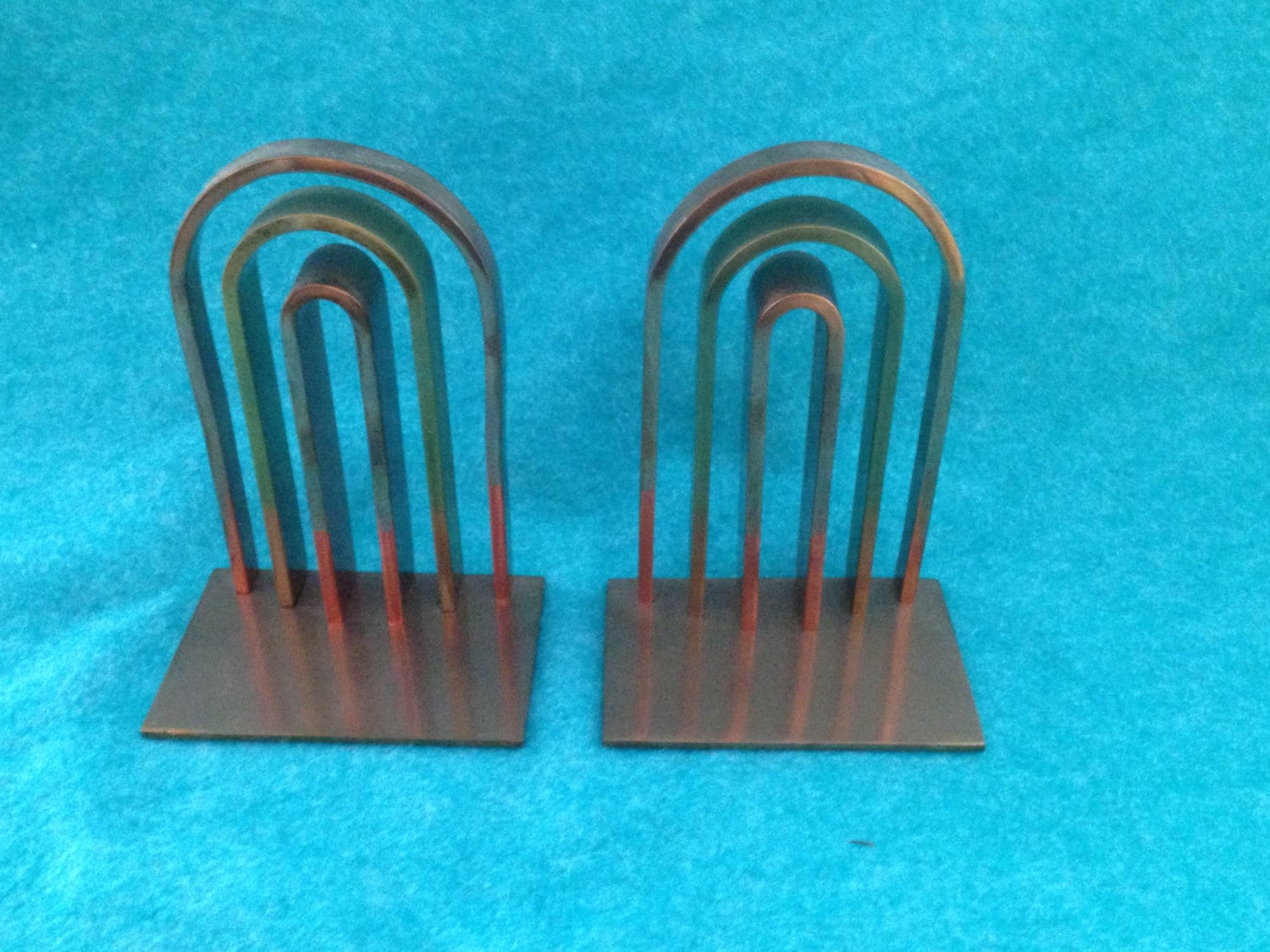 Walter Von Nessen Art Deco Copper & Brass Arch Bookends, 1930S Pair