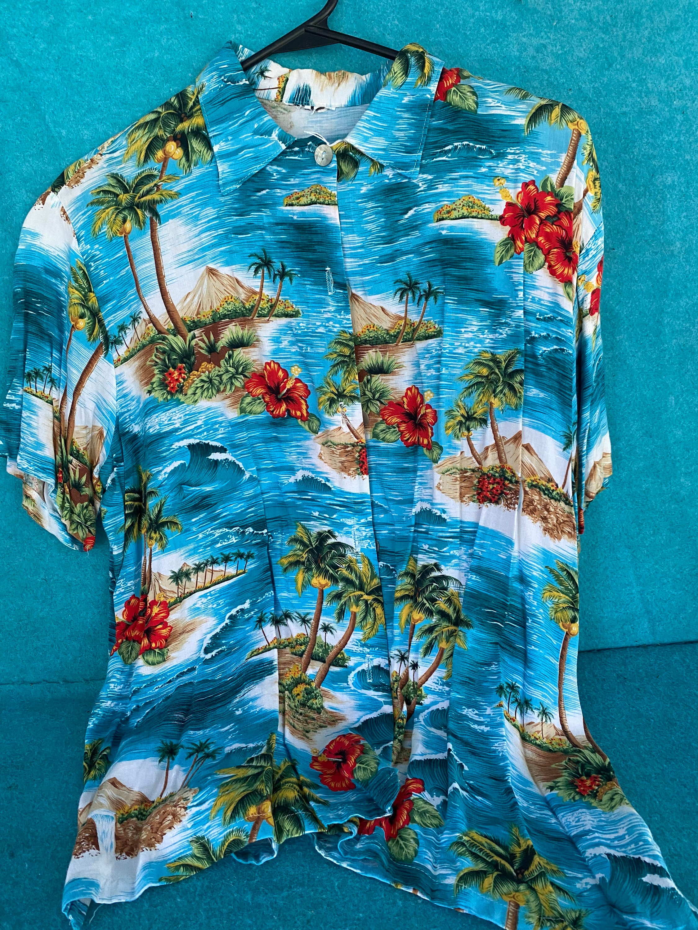 トップス 60s vintage rayon ALOHA shirt 60S VINTAGE RAYON ALOHA SS SHIRT GREEN fits MED