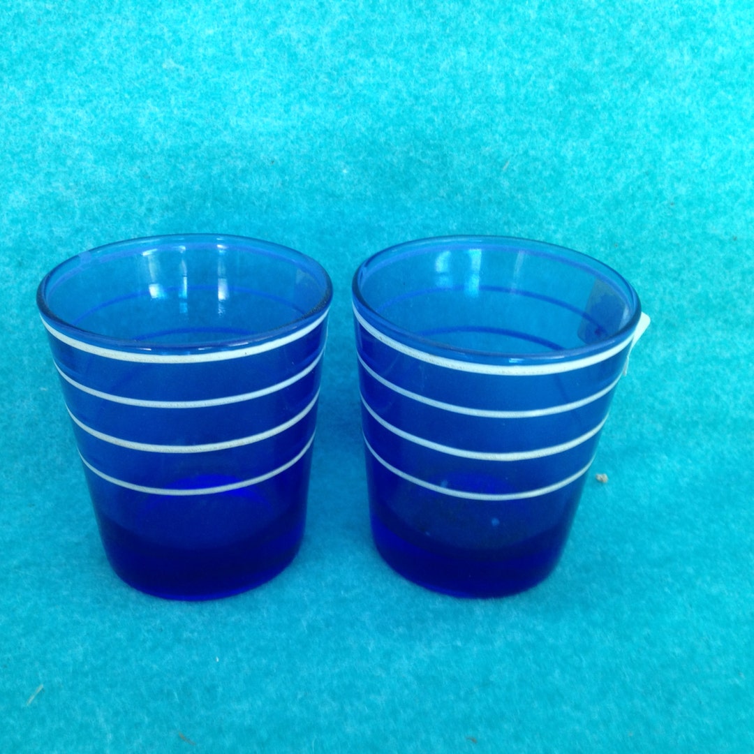 Cocktail Glasses Old Fashioned Hazel Atlas white Rings or Bands Pair