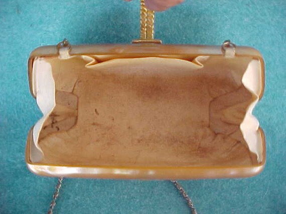 Vintage Gold Lucite Purse With Metal Shoulder Str… - image 3