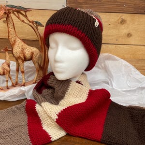 Ladies hat and scarf set hand knitted one size multi colour double sided hat warm winter hat women&#39;s teenager birthday gift
