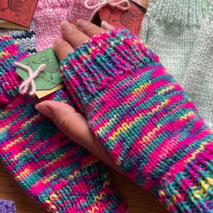 Fingerless gloves hand knitted ladies teenagers one size Cosy friends gift birthday gift
