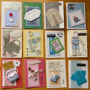 Karten für Männer und Frauen Handgemachtes 10 Geburtstagskarten-Bundle gemischt + 2 gratis Babykarten. Set 1