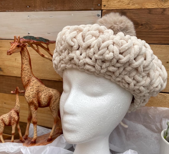 Chunky Beret Hat Ladies Teenage Women Hand Knitted One Size 
