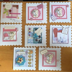 8 x cartes faites main Merci, je pense à vous, vous me manquez, guérissez bientôt. 6 pouces carrés
