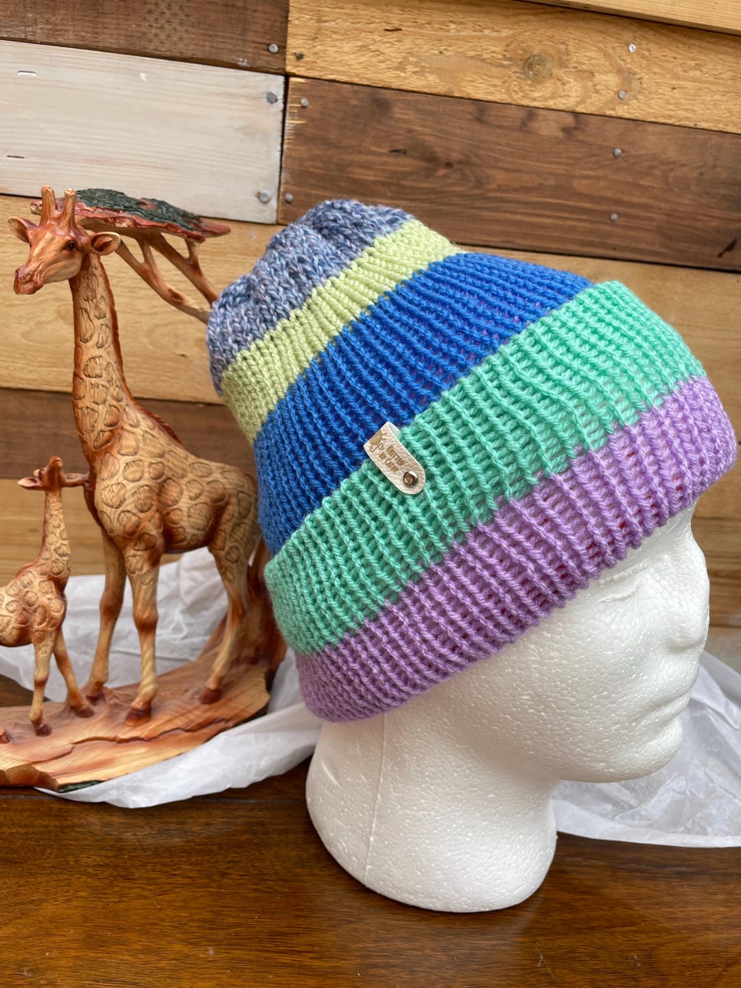 Hand Knitted Multi-color Mens Hat: Double-sided Acrylic Beanie - Etsy