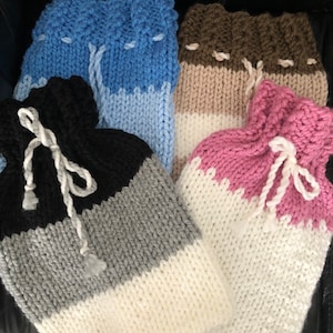 hot water bottle cover chunky hand knitted cosy and warm birthday gift winter gift
