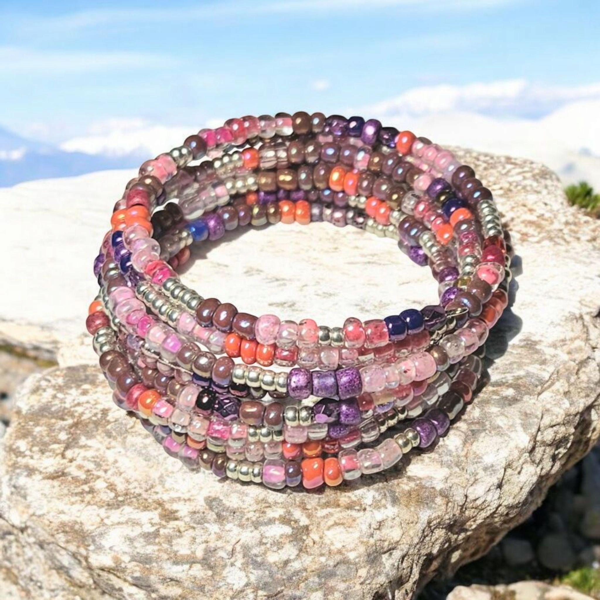 Colorful Seed Bead Memory Wire Bracelet, Tropical Jewelry - Etsy