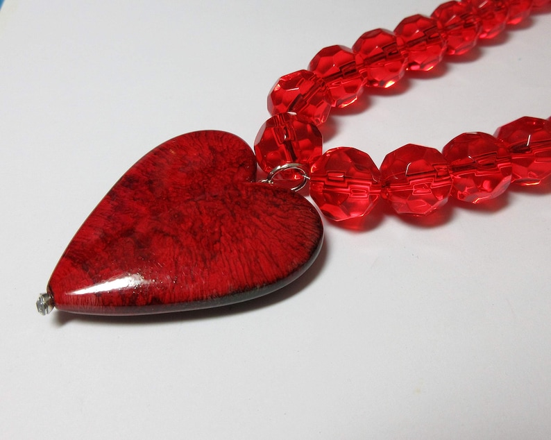 Gift for Wife by BethExpressions Red Beaded Necklace with Red Heart Pendant Valentines Day Jewelry