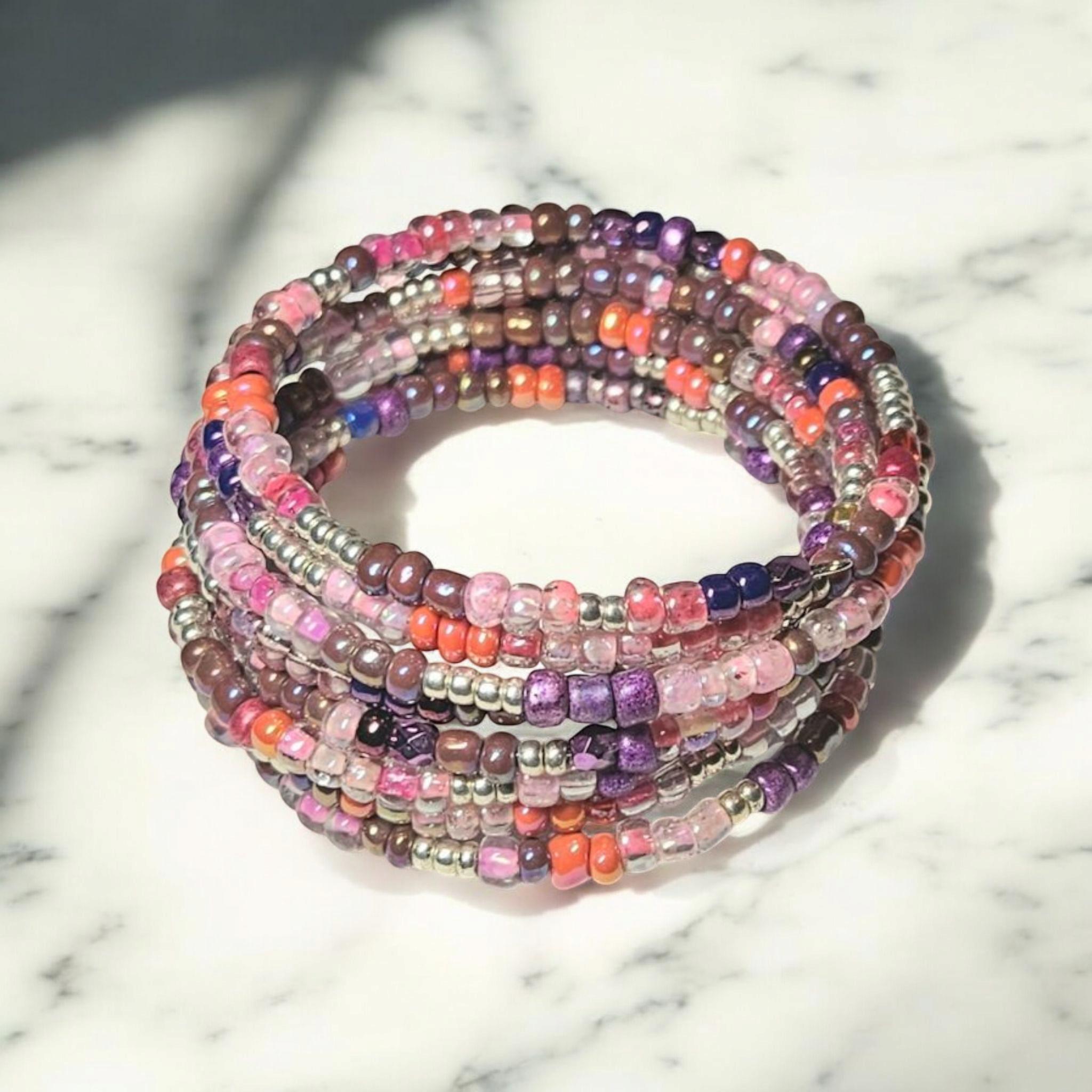 Colorful Seed Bead Memory Wire Bracelet, Tropical Jewelry - Etsy