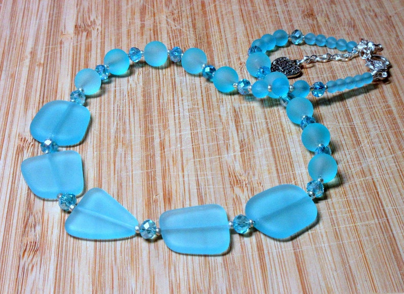 Beach Sea Glass Necklace Gift for Her Necklace by BethExpressions Heart Charm Florida Souvenir Blue Sea Glass Blue Beaded Necklace